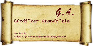 Gfrörer Atanázia névjegykártya